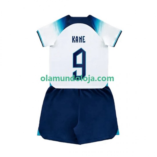 Camisola Inglaterra Kane 9 Criança Equipamento Primeiro Copa do Mundo 2022 Manga Curta